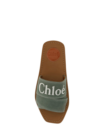 Chloé Women's Forest Green Woody Cotton Slide Sandals
