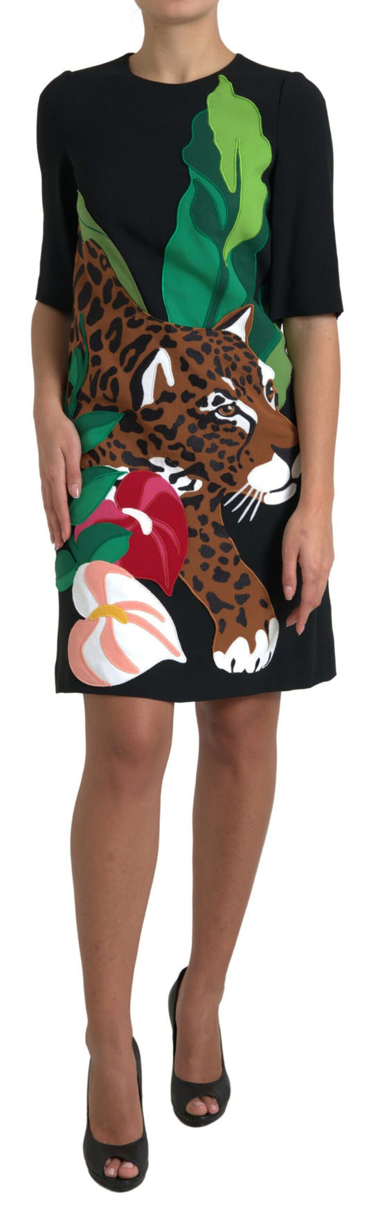 Vestido elástico tipo tubo con estampado de selva y tigre negro de Dolce & Gabbana