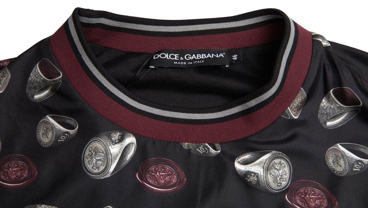 Sudadera Dolce & Gabbana negra de seda con cuello redondo y estampado de anillos