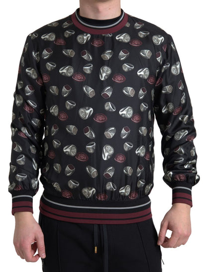 Sudadera Dolce & Gabbana negra de seda con cuello redondo y estampado de anillos