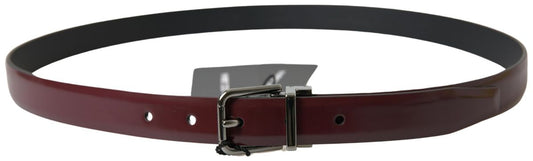 Cinturón Dolce & Gabbana de cuero burdeos con hebilla de metal plateado