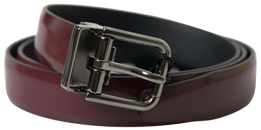 Cinturón Dolce & Gabbana de cuero burdeos con hebilla de metal plateado