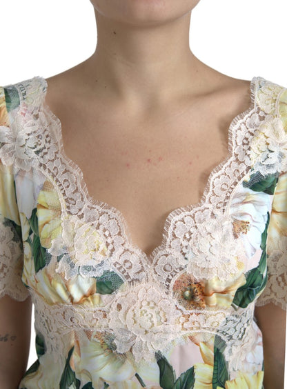Blusa Dolce & Gabbana de encaje floral multicolor con cuello en V