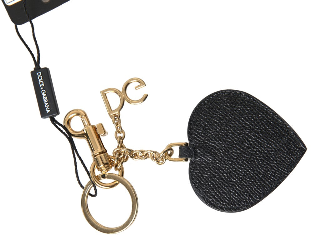Llavero de Piel Negro Fucsia con Corazón y Metal Dorado Dolce & Gabbana