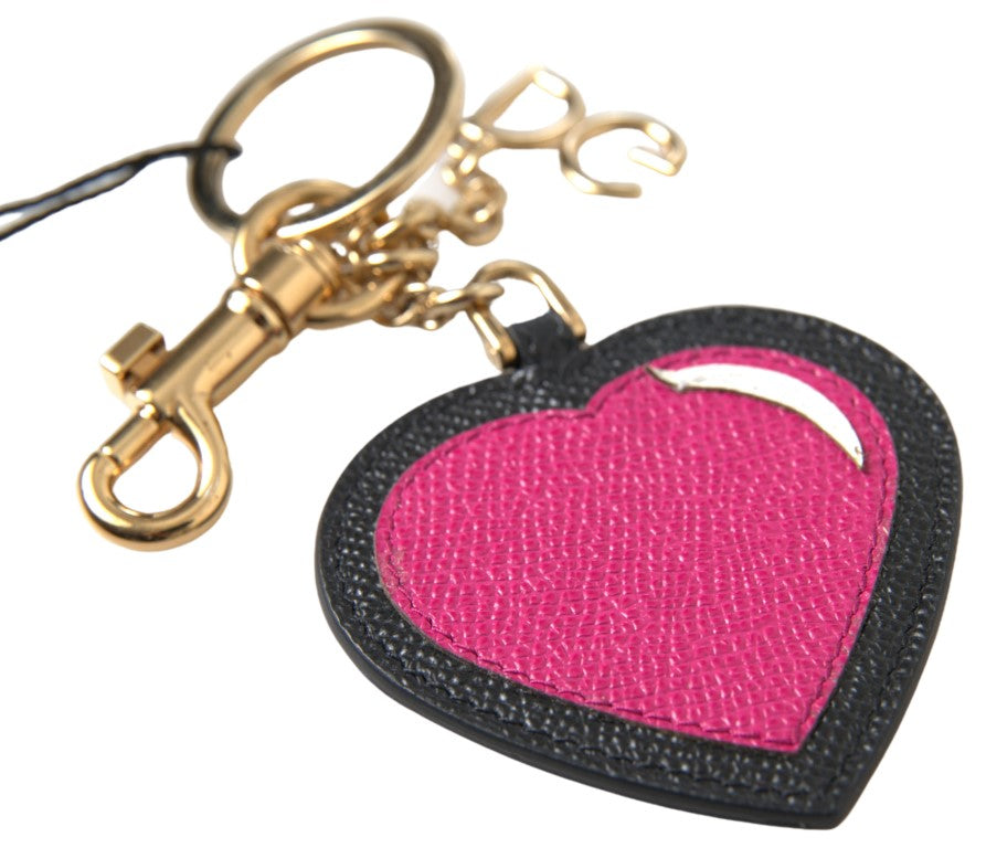 Llavero de Piel Negro Fucsia con Corazón y Metal Dorado Dolce & Gabbana