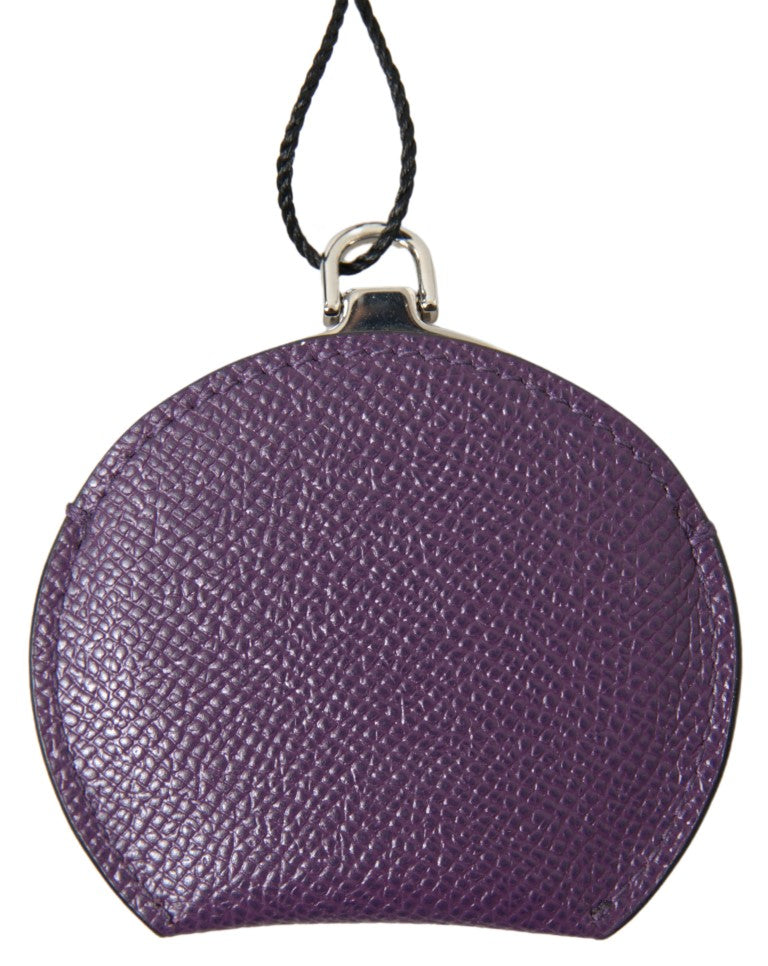 Porta Espejo de Mano Redondo de Piel de Becerro Morada de Dolce & Gabbana