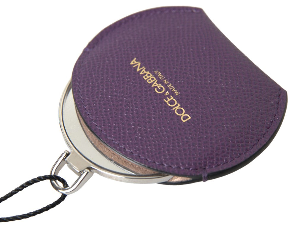 Porta Espejo de Mano Redondo de Piel de Becerro Morada de Dolce & Gabbana