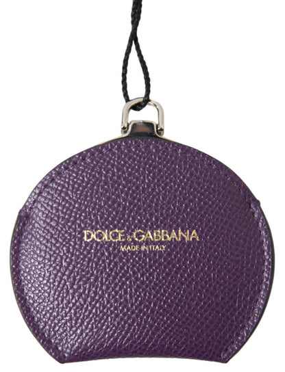 Porta Espejo de Mano Redondo de Piel de Becerro Morada de Dolce & Gabbana