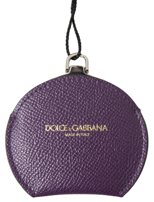 Porta Espejo de Mano Redondo de Piel de Becerro Morada de Dolce & Gabbana