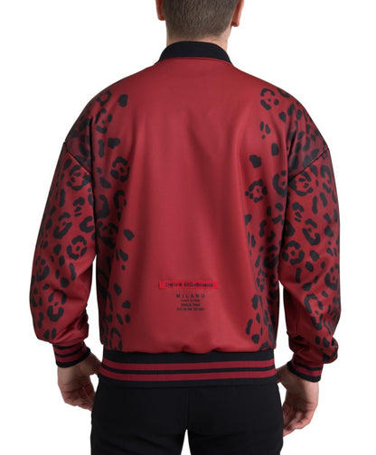 Chaqueta Bomber de Poliéster con Cremallera Completa y Estampado de Leopardo Rojo de Dolce & Gabbana