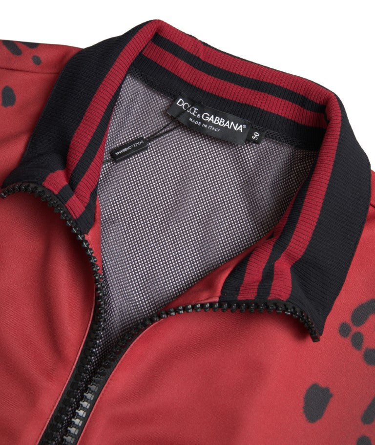 Chaqueta Bomber de Poliéster con Cremallera Completa y Estampado de Leopardo Rojo de Dolce & Gabbana