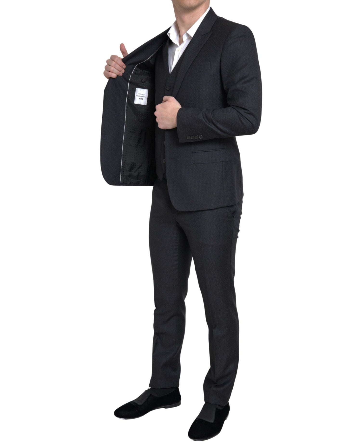 Traje MARTINI de 3 piezas negro de botonadura sencilla de Dolce & Gabbana