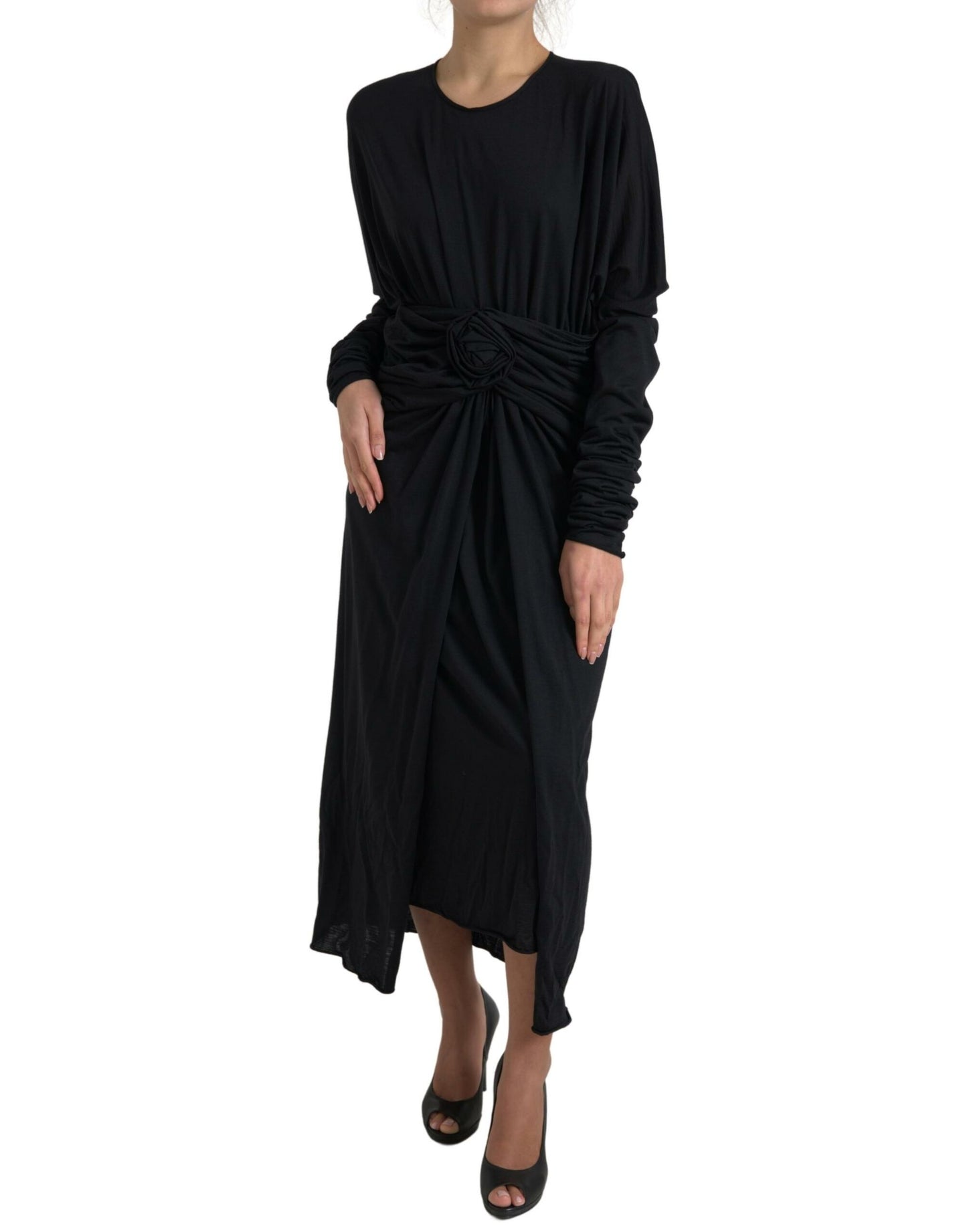 Vestido midi tipo túnica de lana negra de Dolce & Gabbana