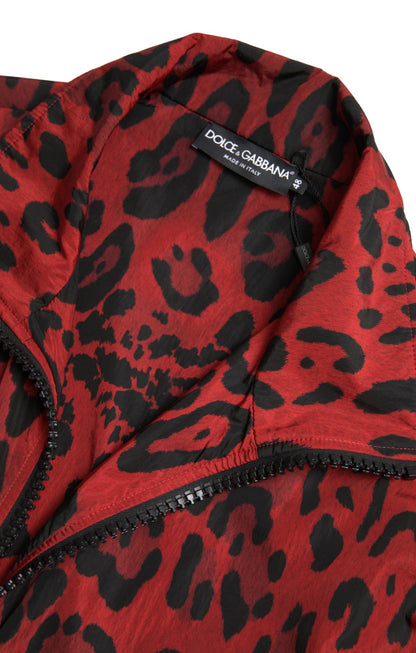 Chaqueta con cremallera completa de nailon con estampado de leopardo rojo de Dolce & Gabbana