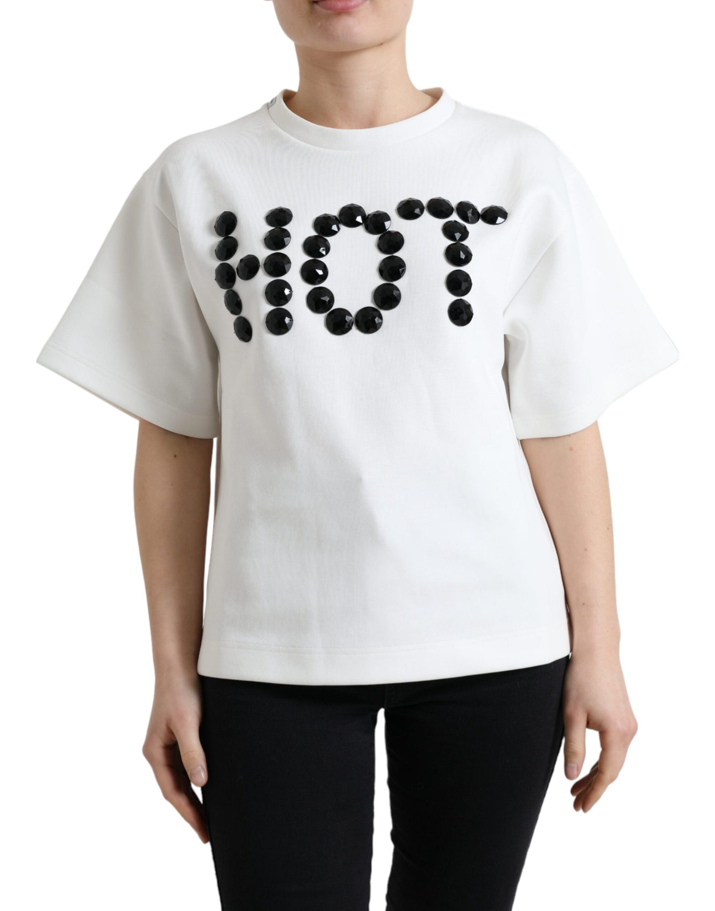 Camiseta Dolce & Gabbana Algodón elástico blanco Cristal HOT negro