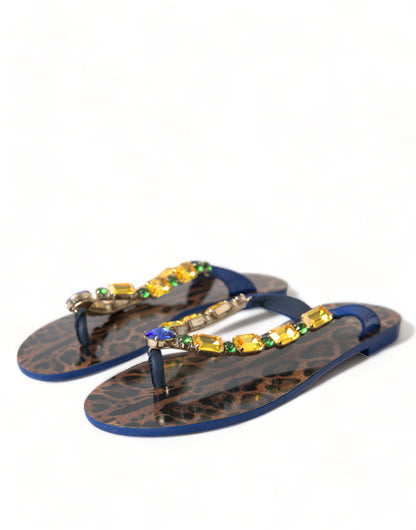 Dolce & Gabbana Sandalias Planas con Cristales Azules Zapatos de Playa