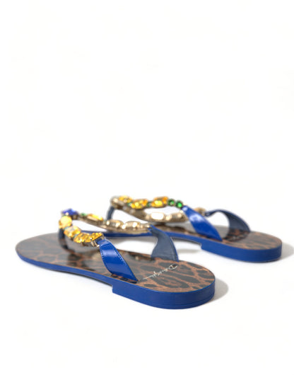 Dolce & Gabbana Sandalias Planas con Cristales Azules Zapatos de Playa