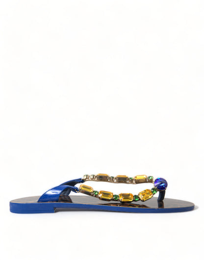 Dolce & Gabbana Sandalias Planas con Cristales Azules Zapatos de Playa