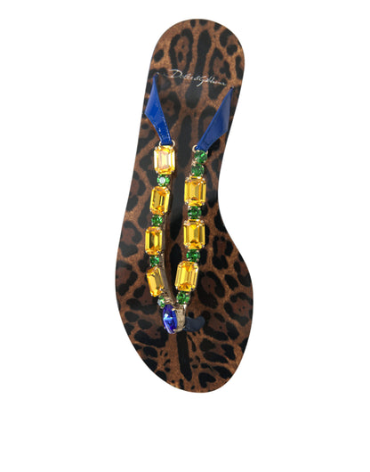 Dolce & Gabbana Sandalias Planas con Cristales Azules Zapatos de Playa