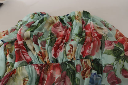 Vestido midi cruzado de seda con estampado floral verde multicolor de Dolce & Gabbana