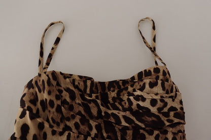 Vestido midi fruncido con estampado de leopardo marrón de Dolce & Gabbana