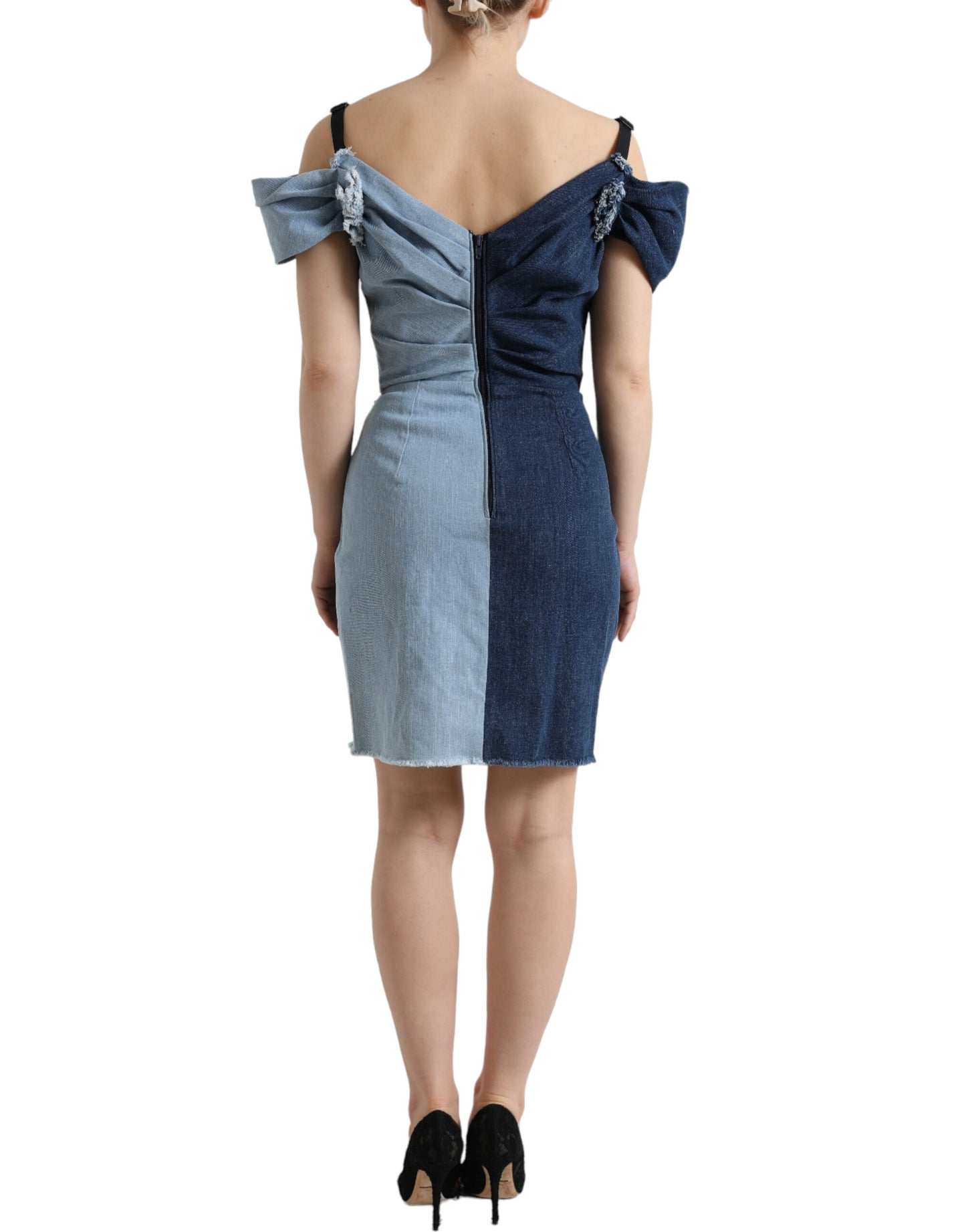 Minivestido de mezclilla bicolor con retazos azul de Dolce & Gabbana