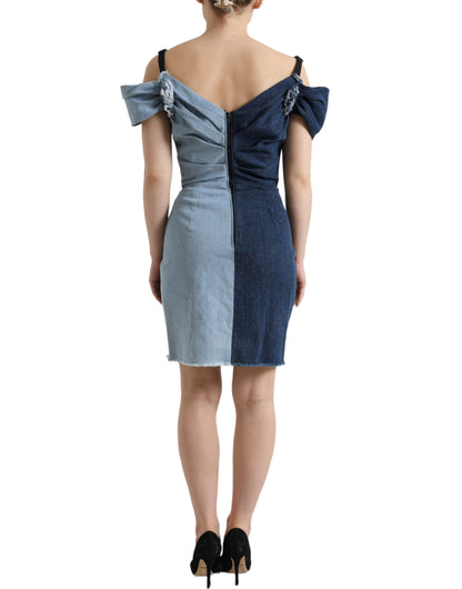 Minivestido de mezclilla bicolor con retazos azul de Dolce & Gabbana