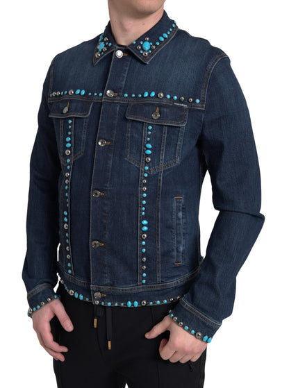 Chaqueta Dolce & Gabbana de mezclilla azul con incrustaciones de piedras turquesas