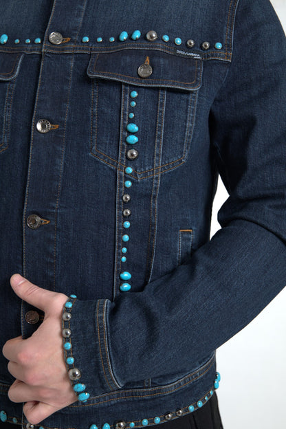 Chaqueta Dolce & Gabbana de mezclilla azul con incrustaciones de piedras turquesas