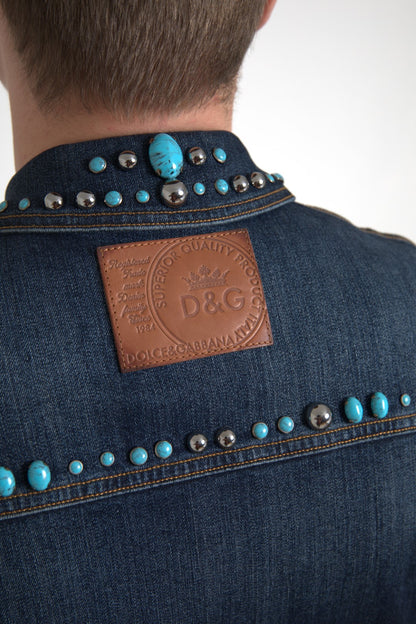 Chaqueta Dolce & Gabbana de mezclilla azul con incrustaciones de piedras turquesas