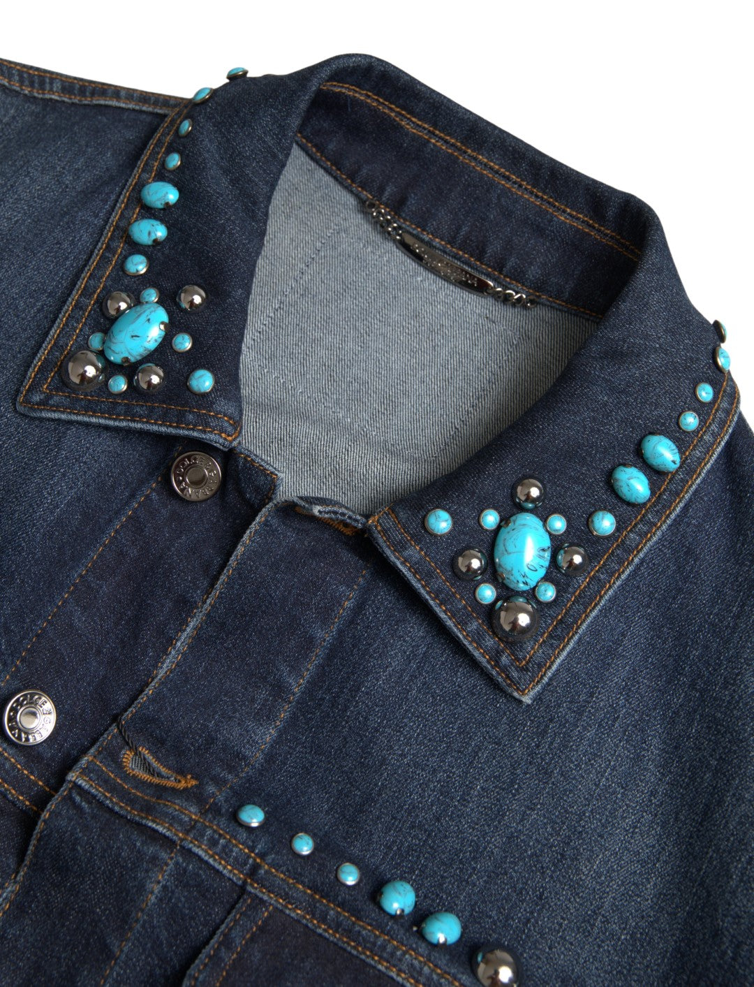 Chaqueta Dolce & Gabbana de mezclilla azul con incrustaciones de piedras turquesas