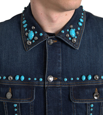 Chaqueta Dolce & Gabbana de mezclilla azul con incrustaciones de piedras turquesas