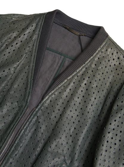 Cazadora bomber de cuero perforado verde Dolce & Gabbana