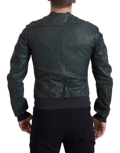Cazadora bomber de cuero perforado verde Dolce & Gabbana