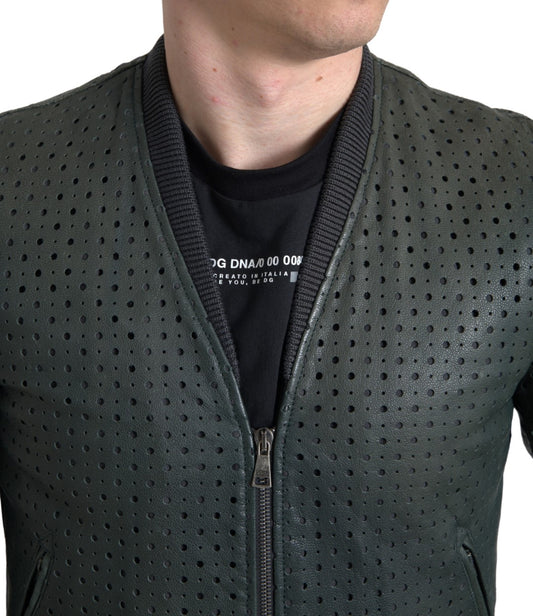 Cazadora bomber de cuero perforado verde Dolce & Gabbana