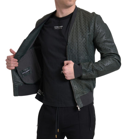 Cazadora bomber de cuero perforado verde Dolce & Gabbana