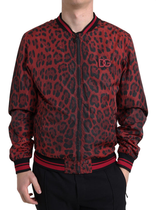 Chaqueta corta tipo bomber con estampado de leopardo rojo de Dolce & Gabbana