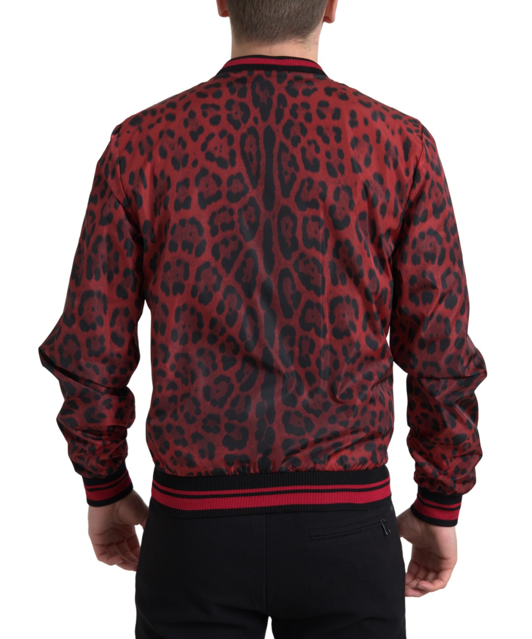 Chaqueta corta tipo bomber con estampado de leopardo rojo de Dolce & Gabbana