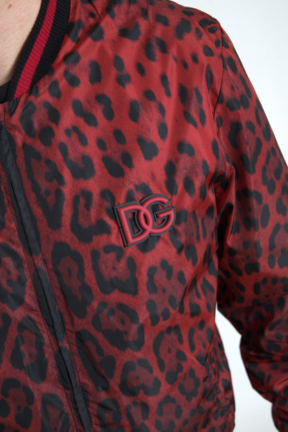 Chaqueta corta tipo bomber con estampado de leopardo rojo de Dolce & Gabbana
