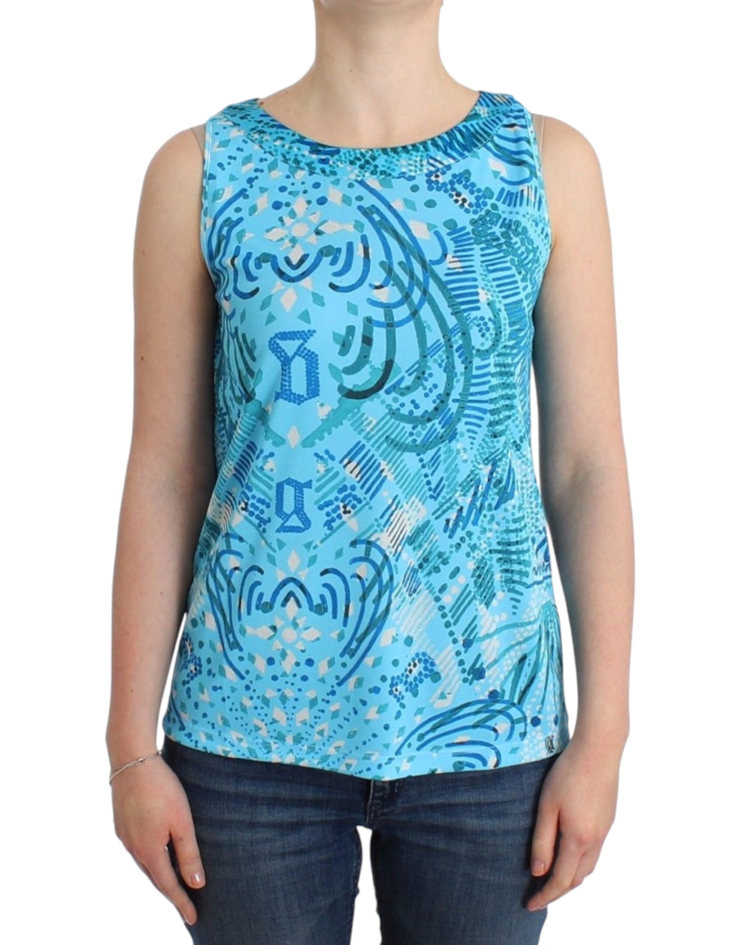 Top de tirantes azul estampado de John Galliano