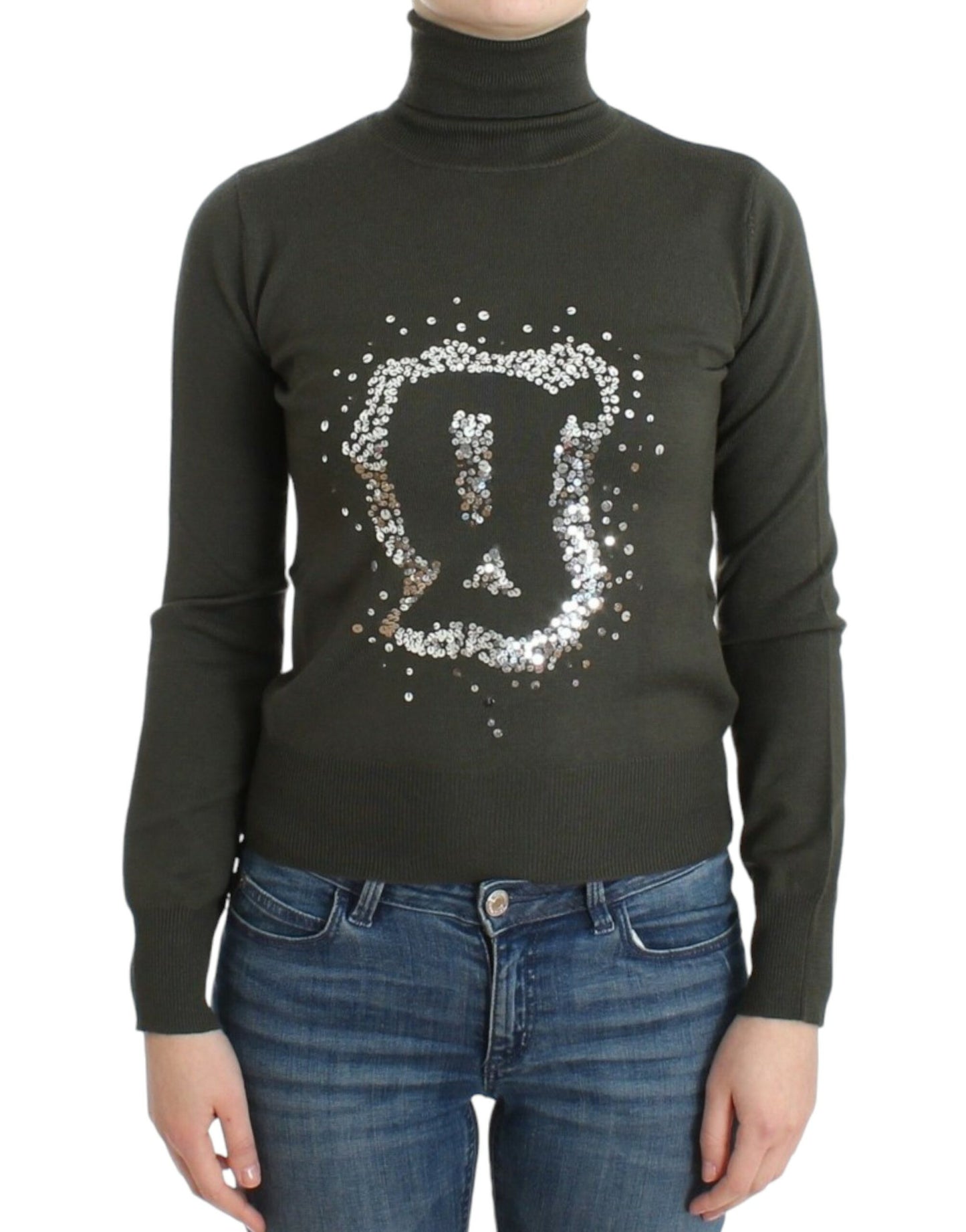 Jersey de cuello alto de lana verde John Galliano