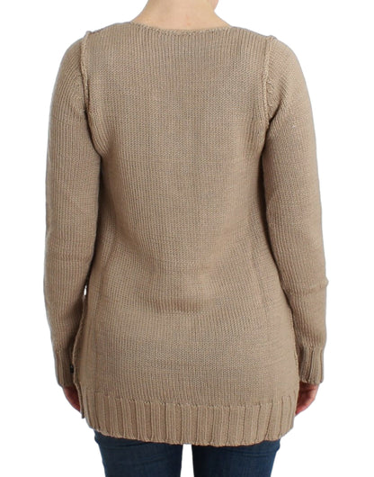 Suéter de punto de lana beige Cavalli