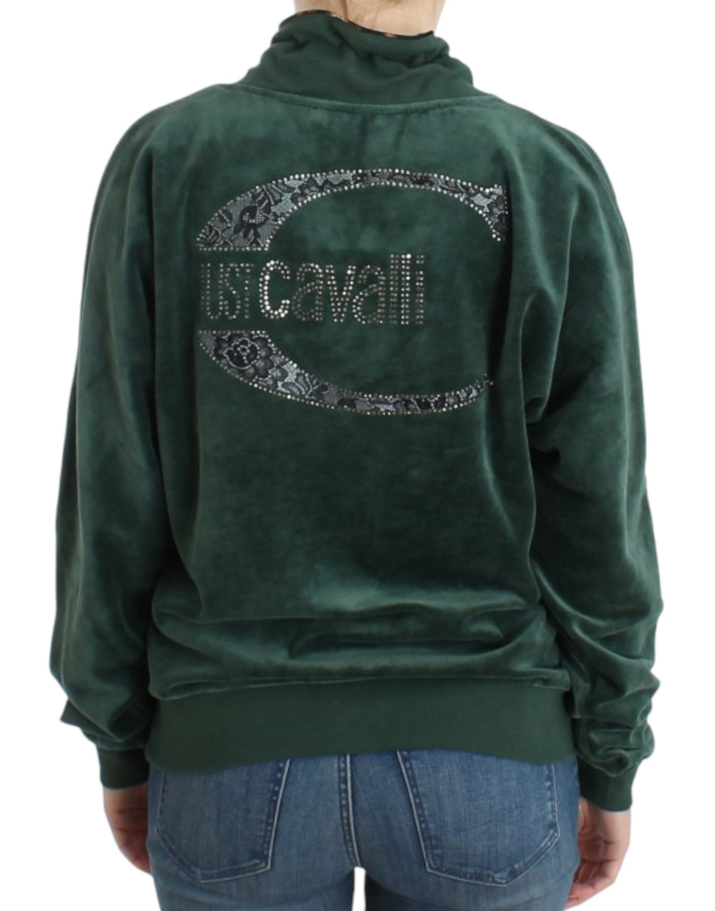 Suéter de terciopelo de algodón verde Cavalli