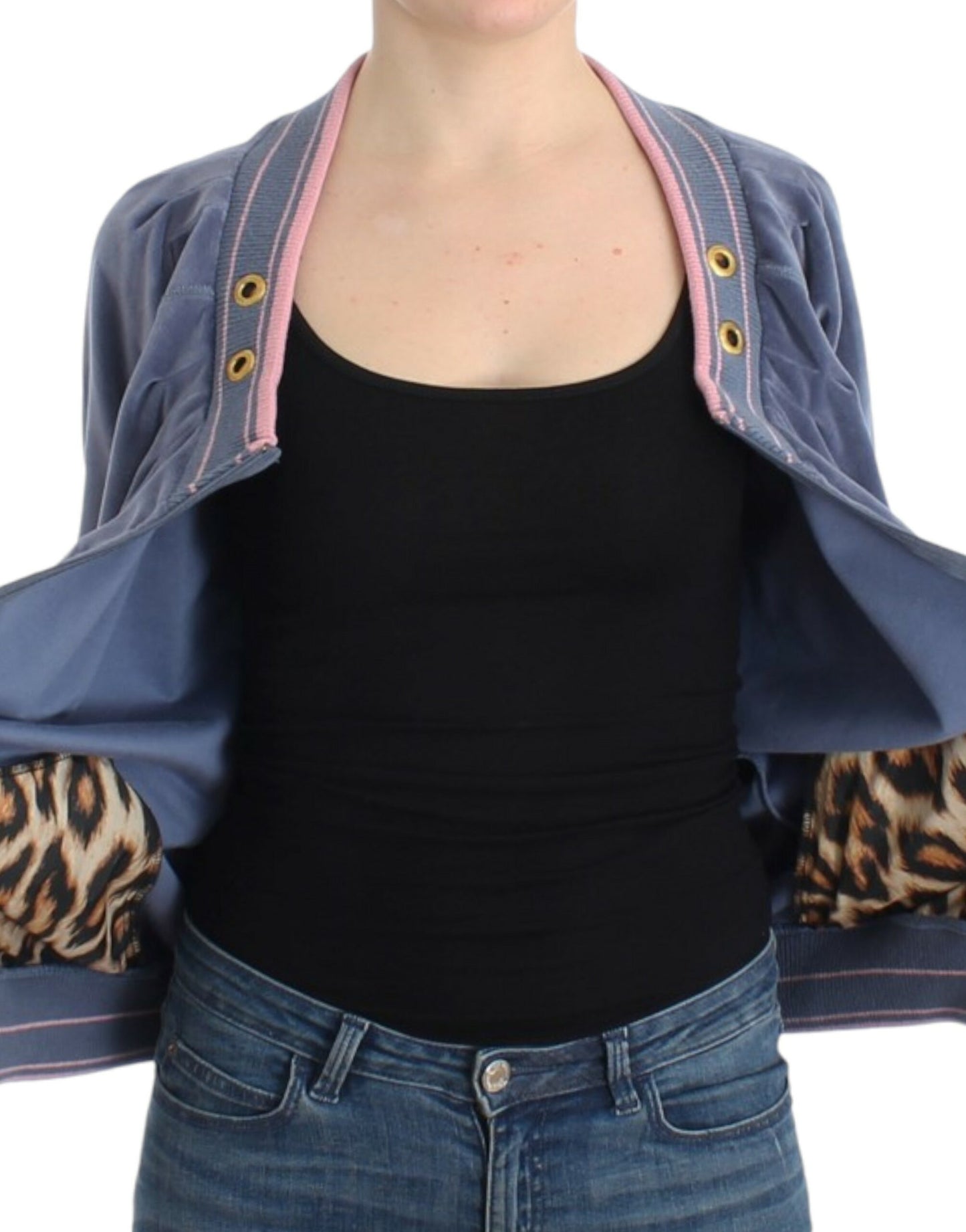Suéter de terciopelo azul con cremallera Cavalli