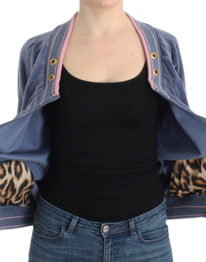 Suéter de terciopelo azul con cremallera Cavalli
