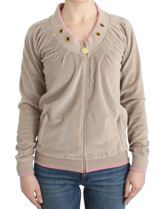 Suéter con cremallera de terciopelo beige Cavalli