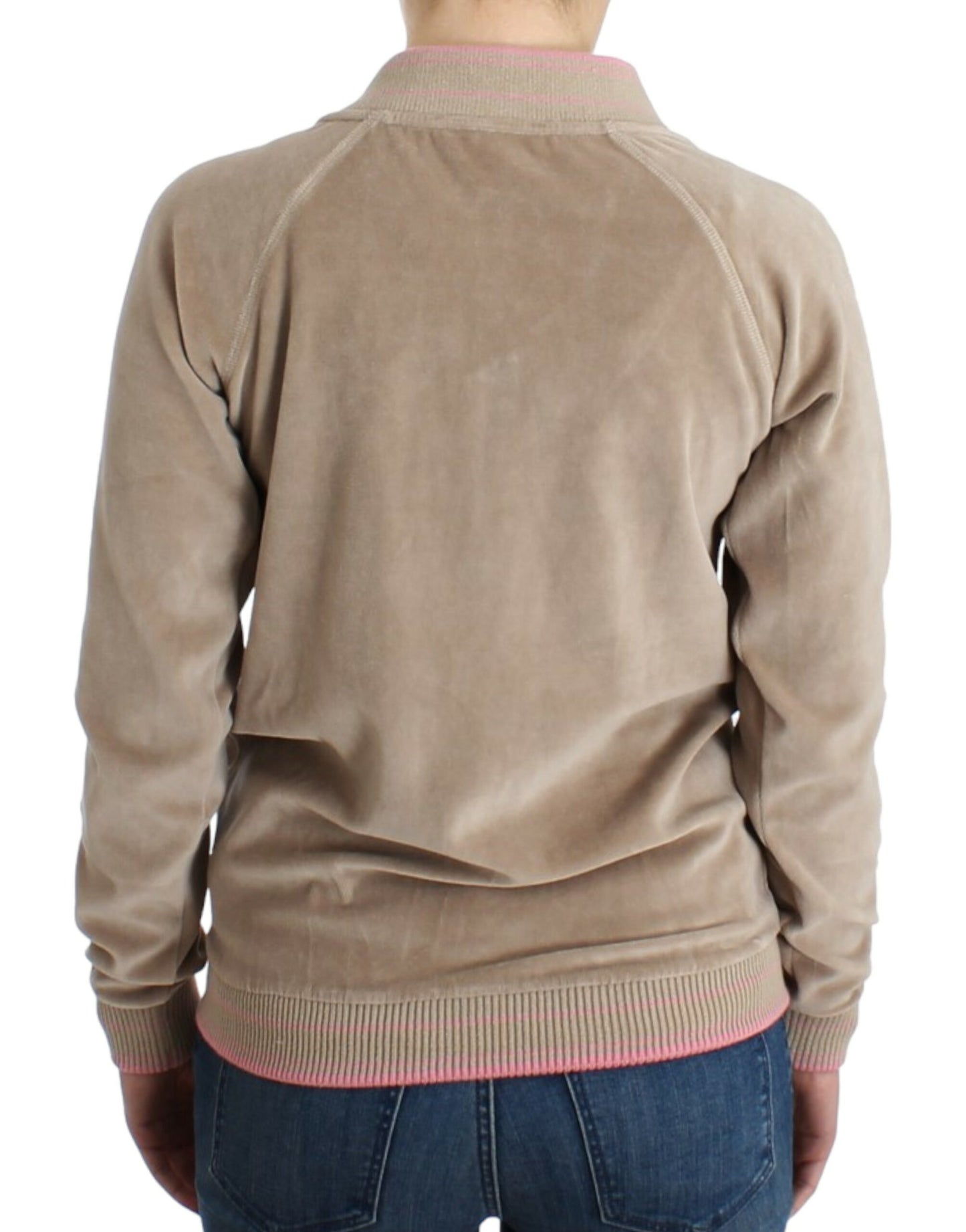 Suéter con cremallera de terciopelo beige Cavalli