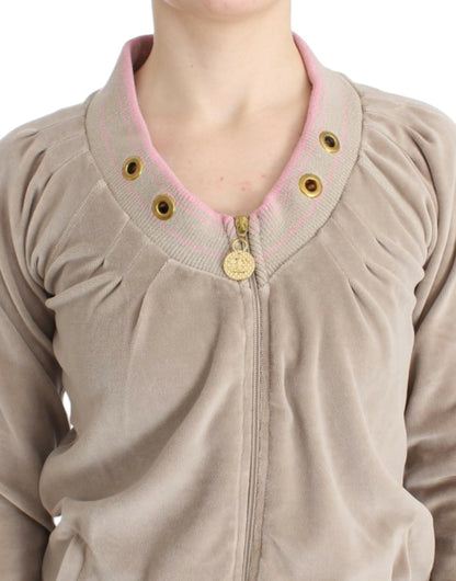 Suéter con cremallera de terciopelo beige Cavalli