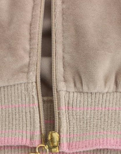 Suéter con cremallera de terciopelo beige Cavalli