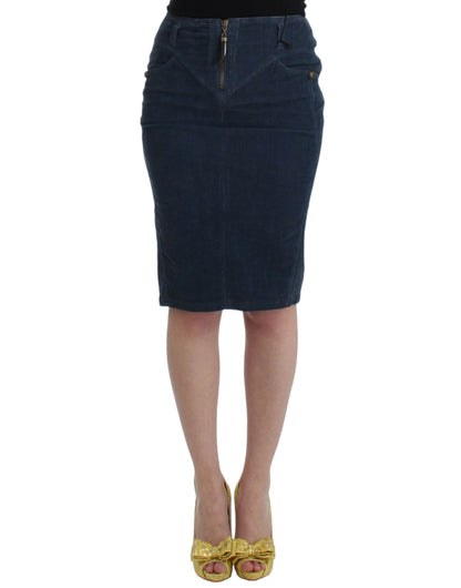 Falda lápiz de pana azul Cavalli
